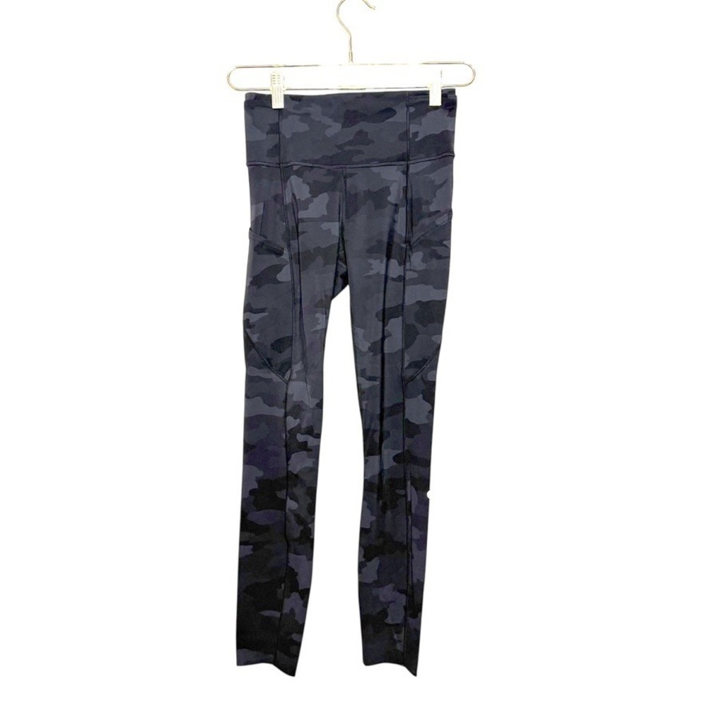 Lululemon Fast & Free II‎ Camo Pocket Tights Women's Size 4 Black Gray